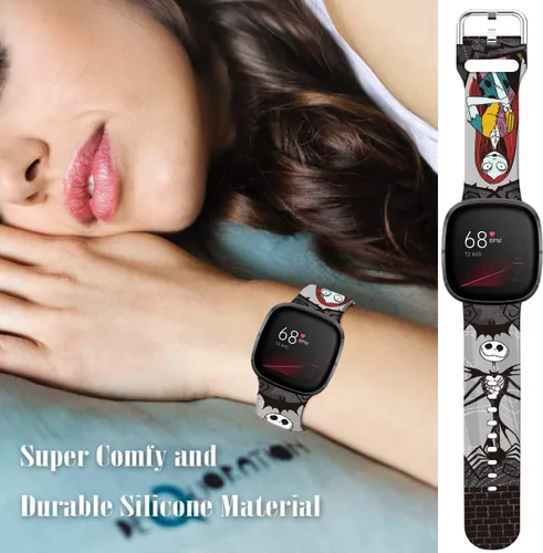 Vista 5 de Correas de reloj de dibujos animados con estampado floral compatibles con Fitbit Versa 4/Versa 3/Fitbit Sense 2/Sense Band de silicona suave