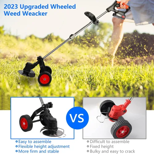 Vista 4 de Weed Eater, 3 en 1 inalámbrico Wacker - Cortadora de césped eléctrica con batería de 21 V 2000 mAh para jardín y patio con rueda (negro EE.UU.)