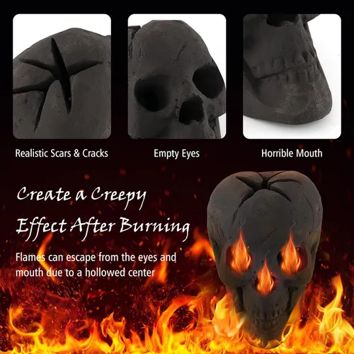 Vista 6 de Tangkula Calavera de cerámica para Halloween, calaveras humanas a prueba de fuego, reutilizables, con forma de calavera, decoración de Halloween