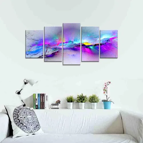 Vista 2 de Wieco Art Impresiones en lienzo Giclée de colores cambiantes, 5 paneles, ilustraciones modernas, paisajes a fotos impresas en lienzo abstracto, arte
