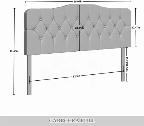 Vista 2 de Cabecera tapizada de terciopelo ajustable con botones de diamantes de cristal completo, color azul claro
