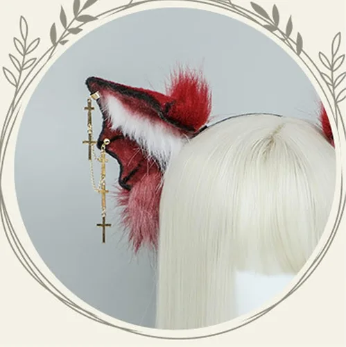 Vista 6 de Faylay Diadema de piel sintética con orejas de perro para mujer, para cosplay, orejas de animal