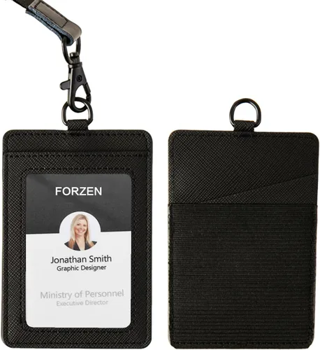 Vista 7 de Portatarjetas de identificación, soporte vertical de cuero para tarjetas de identificación con 1 ventana de identificación transparente y 1 cordón