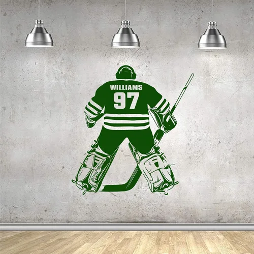 Vista 4 de Calcomanía de pared personalizada con nombre y número de jugador de hockey – Elige tu nombre y número, camisetas de jugador de portero, calcomanía