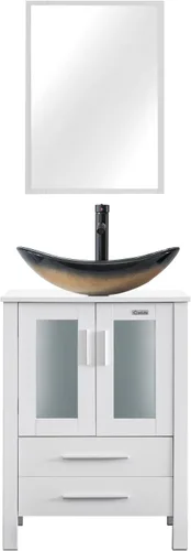 Vista 12 de eclife Armario de tocador de baño moderno de 18 pulgadas con lavabo Redondel negro