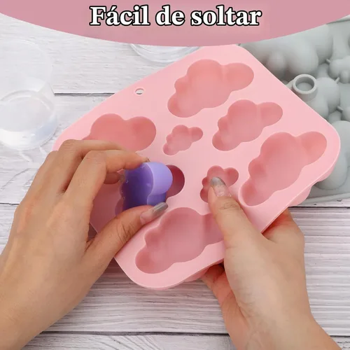 Vista 4 de Paquete de 2 moldes de silicona con forma de nube, moldes de chocolate en forma de nube, moldes de gomitas de nubes 3D, moldes de silicona