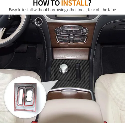 Vista 6 de RT-TCZ Para Chrysler 300C Cambio de engranajes Panel Trim Cubierta Compatible con Chrysler 300/300C 2015 Up Fibra de Carbono Interior Accesorios