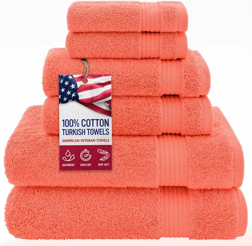 Vista 44 de Juego de toallas American Veteran Towel, de lujo, 6 piezas de algodón 100 % turco para máxima suavidad y absorción, para hotel y spa