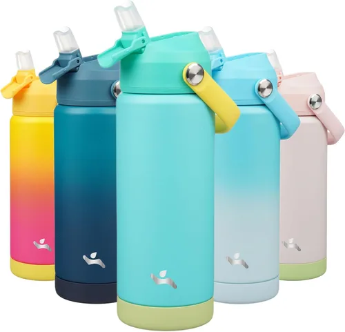 Vista 30 de Konokyo Botella de agua aislada con tapa de pajilla, botella de metal al vacío de acero inoxidable de 18 onzas con mango de silicona, color negro