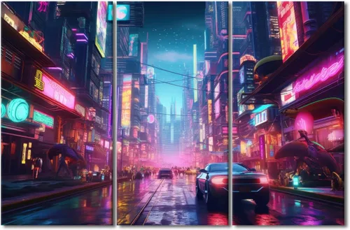 Vista 11 de Lienzo decorativo para pared de sala de estar, lienzo Cyberpunk, decoración de pared de 3 paneles, decoración de pared para el hogar, dormitorio