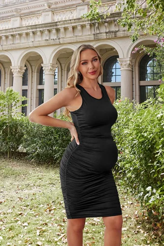 Vista 7 de Zeagoo - Sexy vestido ajustado para mujer - Vestido midi fruncido, sin mangas, elástico, casual, para fiesta y club - S-3XL