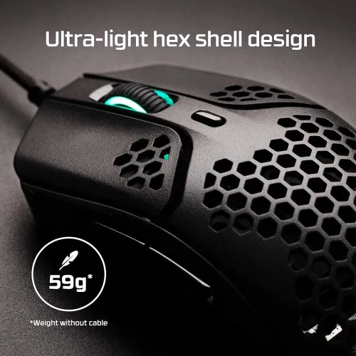 Vista 7 de HyperX Pulsefire Haste - Mouse ultraligero para videojuegos, 2.08 onzas, carcasa de panal hexagonal, cable USB HyperFlex, hasta 16000 DPI, 6 botones