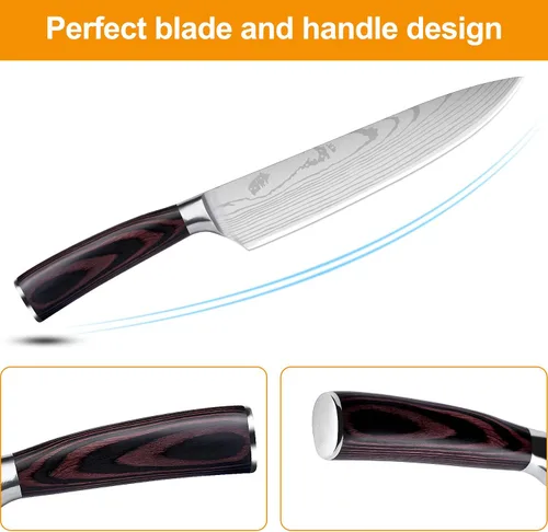 Vista 4 de Cuchillo de chef CKside. Cuchillo de cocina de 8 pulgadas, hecho de acero inoxidable alemán de alto carbono, mango ergonómico, ultra afilado