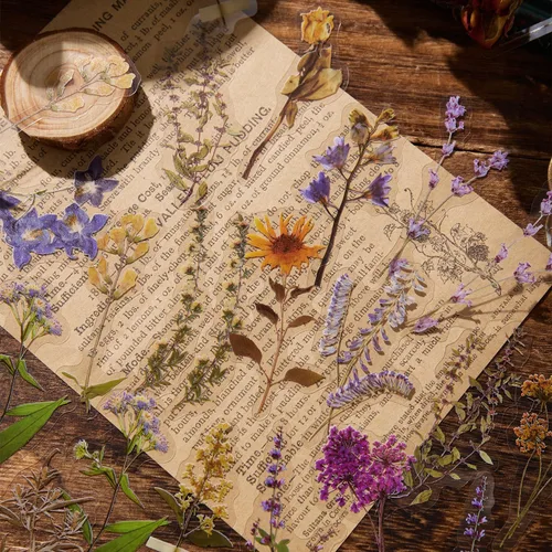 Vista 4 de emmoolife Juego de calcomanías de flores prensadas (380 piezas) con temática de flores secas, calcomanías florales botánicas para diarios