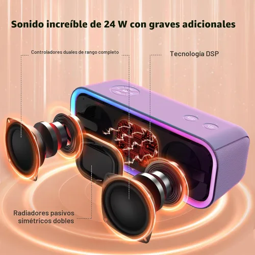Vista 2 de DOSS SoundBox Pro+ Altavoz Bluetooth, sonido estéreo inmersivo de 24 W con graves en auge, IPX6 impermeable, tiempo de reproducción de 15 horas