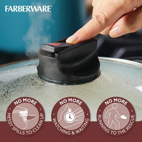 Vista 5 de Farberware Smart Control - Juego de ollas y sartenes antiadherentes, 14 piezas, color aguamarina