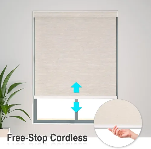 Vista 2 de Changshade Persianas enrollables opacas personalizadas, persianas enrollables con cenefa, oscurecimiento de la habitación, sin cables, con Beige