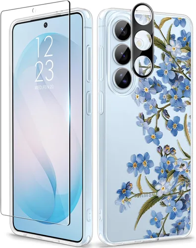 Vista 16 de GVIEWIN Funda protectora para Samsung Galaxy S25, transparente floral, delgada, a prueba de golpes, para mujer, no se pone amarilla, con protector