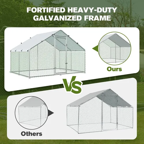 Vista 8 de Gallinero grande de metal con cubierta impermeable, para exteriores, patio trasero, granja, anti-UV, jaula en forma de espuela para aves, patos