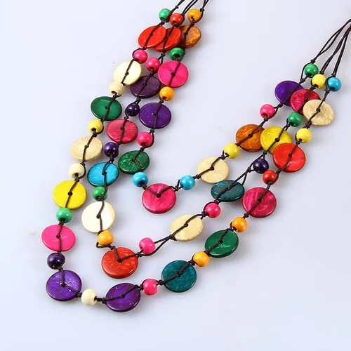 Vista 2 de COLORFUL BLING Ethnic African Wood Bead Statement Pendant Collar Layered Long Strand Chunky Coconut Shell Geometric Choker Bib Necklace Bohemian
