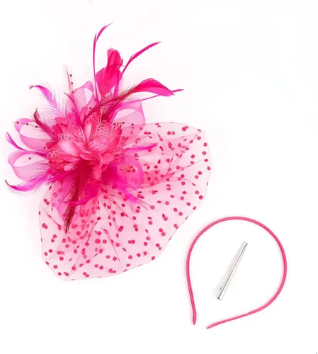 Vista 5 de Comott Tocado con diadema de plumas para mujer, tocados para fiesta de té con clip Derby para niñas y mujeres