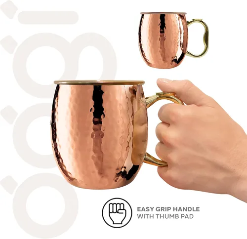 Vista 5 de Oggi Taza de mula chapada en cobre martillado de Moscú con mango EZ-Grip, 18 onzas