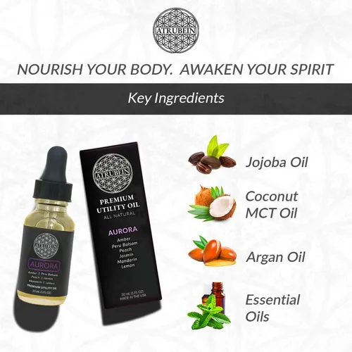 Vista 2 de Aceite de utilidad Aurora Premium - Para Mujer - Mandarina, Limón, Melocotón, Jazmín, Ámbar y Bálsamo de Perú - Mezcla nutritiva radiante