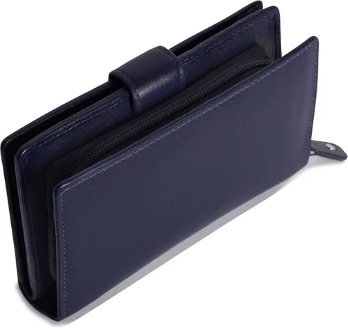 Vista 5 de SADDLER Billetera de cuero de lujo para mujer, cartera RFID con cremallera, tarjetero de crédito de alta capacidad con monedero grande