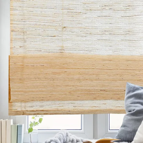 Vista 11 de Persianas de Bambú Opacas sin Cordón para Ventanas, Persianas Romanas de Filtrado de Luz con Cenefa de 6 Pulgadas de Alto, con Forro Oscurecedor