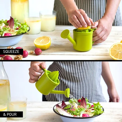 Vista 6 de Peleg Design Lemoniere - Exprimidor manual en forma de regadera original, exprimidor de plástico verde con vertedor para jugo de limón o cítricos