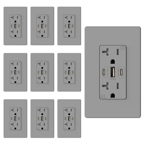 Vista 31 de ELEGRP Tomacorrientes USB, 30 W 6.0 Amp USB C, toma de pared USB de 3 puertos, toma de corriente resistente a manipulaciones de 15 amperios con 2