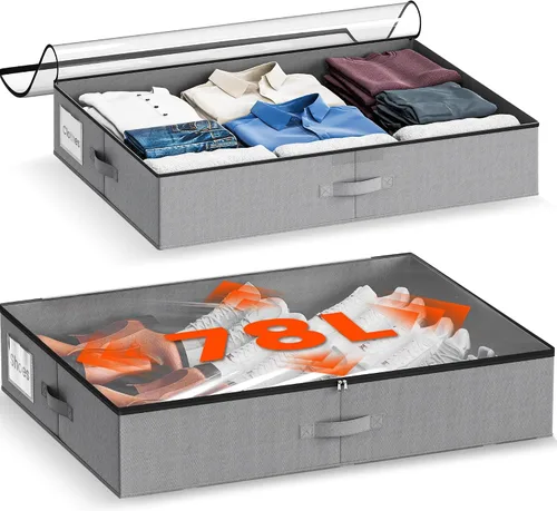 Vista 10 de XXXL 78L Almacenamiento Debajo de la Cama con Ruedas, Contenedores de Almacenamiento Enrollables con Soporte y Tapa Transparente, Marco de Metal