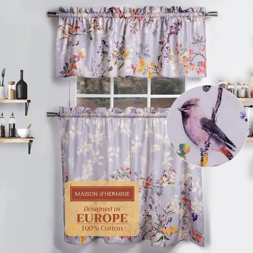 Vista 87 de Maison d' Hermine Juego de cortinas de cocina para ventanas, juego de cortinas de cocina 100% algodón, cenefas para el hogar [2 niveles