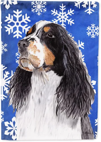 Vista 213 de Caroline's Treasures SC9374GF Bulldog English Snow flakes Holiday Garden Flag Buzón Bandera decorativa para patio exterior, patio, obras de arte