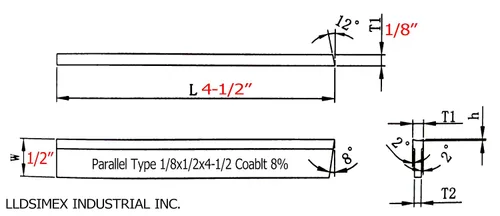 Vista 3 de Juego de 2 8% cobalto 1/8" x 1/2" x 4-1/2" para torno de separación de cuchilla paralela Tyle