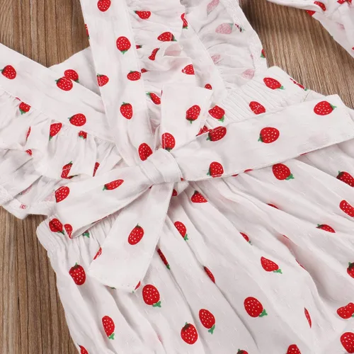 Vista 5 de Mameluco con volantes para niña recién nacida con diadema, ropa de verano