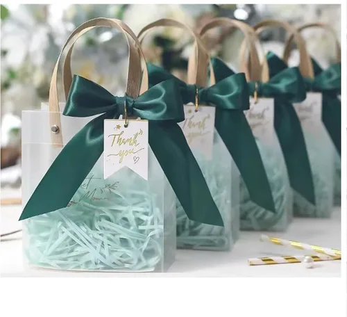 Vista 7 de ZSMSTW 5 bolsas de regalo de PVC transparente con asas, bolsas de plástico reutilizables para regalos de boda, fiesta de cumpleaños, bolsas de Matcha