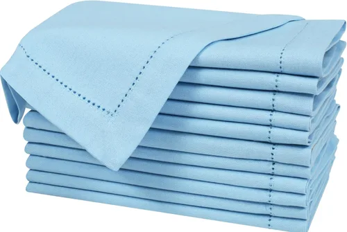 Vista 6 de Bedding Craft Juego de 12 Servilletas de Tela para Cena – 18x18 Azul Aéreo con Aspecto de Lino y Dobladillo Decorativo – Suaves, Lavables a Máquina