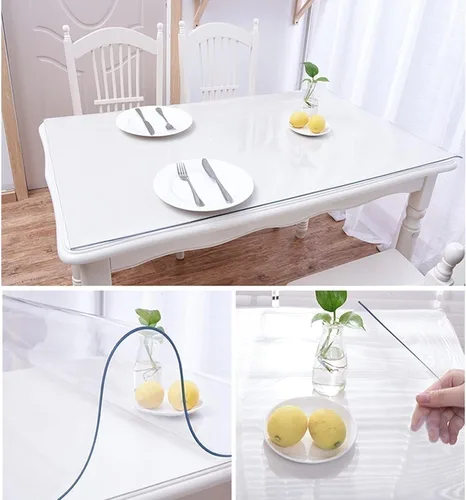Vista 5 de Protector transparente para escritorio, protector de mantel de PVC, protector de mesa de plástico, resistente al agua, para comedor, cubiertas