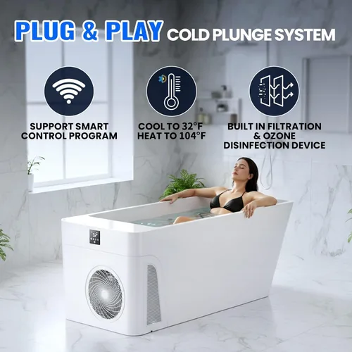 Vista 3 de ICEGALAX Bañera de hielo con enfriador integrado (32℉-104℉), control de smartphone, silencioso, diseño independiente para recuperación de cuerpo