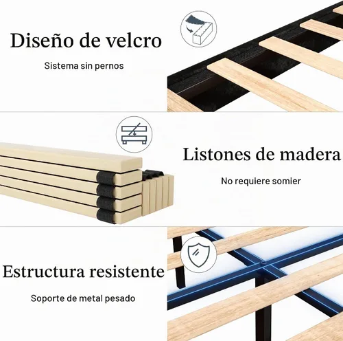 Vista 5 de HAOARA Base de cama tamaño matrimonial con cabecero, bases de cama tapizadas con plataforma de terciopelo, base de colchón contemporánea, Beige