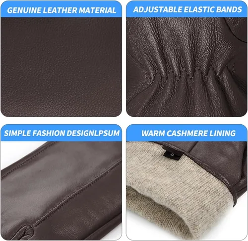 Vista 3 de MGGMOKAY Guantes de cuero para hombre, guantes de invierno de piel de oveja con forro