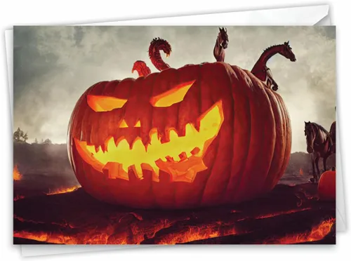 Vista 8 de NobleWorks Tarjeta de felicitación de Halloween con sobre de 5 x 7 pulgadas (1 tarjeta) calabazas brillantes - C10194BHWG