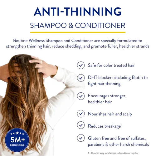 Vista 3 de Routine Wellness Set de champú y acondicionador y suero capilar para cabello más fuerte - Biotina Color seguro Sin sulfatos Vegano Probado