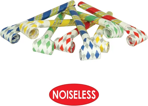 Vista 3 de Beistle Super-Tube - Paquete de 16 sopladores silenciosos para fiestas en varios colores azul, verde, rojo y amarillo, divertidos folletos