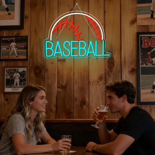 Vista 9 de Letrero de neón de béisbol, luz deportiva LED alimentada por USB, letrero azul usado para gimnasio, luz de béisbol para decoración de arte de pared