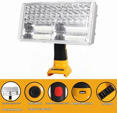 Vista 2 de DTEZTECH Luz de trabajo LED inalámbrica para batería Dewalt de iones de litio de 20 V máximo, linterna de 40 W 4200 lm con puerto USB, luz