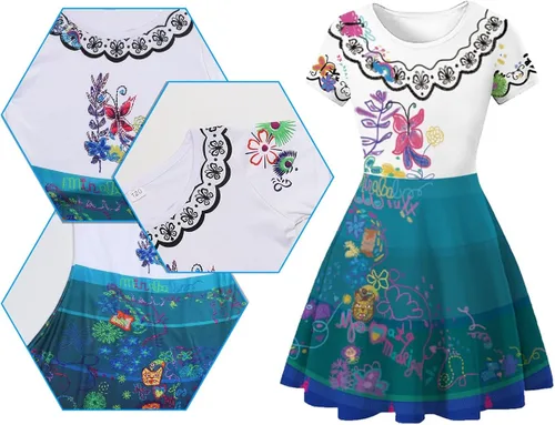Vista 3 de Newland Disfraz de Mirabel para niñas, ropa Mirabel con bolsa, traje de gafas para niños