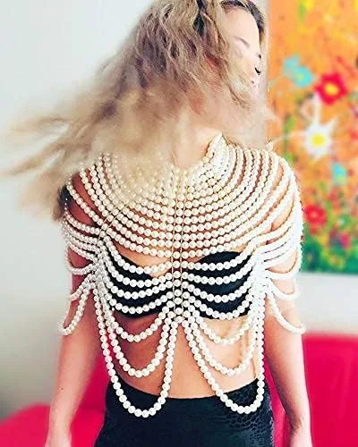 Vista 2 de CCbodily Sujetador de cadena de cuerpo de perlas - Collares de hombro de moda Bra Chain Body Jewelry