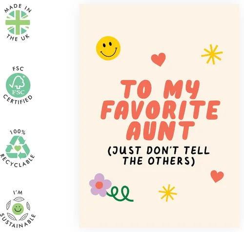 Vista 2 de CENTRAL 23 Tarjeta del día de la madre para tía – «My Favorite Auntie» – Regalos para ella, mujeres, damas, familia de sobrino o sobrina – Mensaje